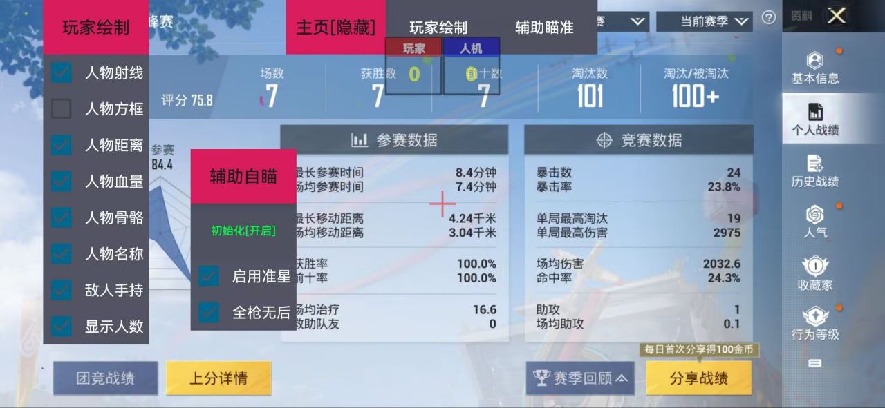 和平精英辅助【火焰鸟直装V6.0终极修复版】射线透视 准星聚点 空投透视 人物变大 显示手持 透视雷达